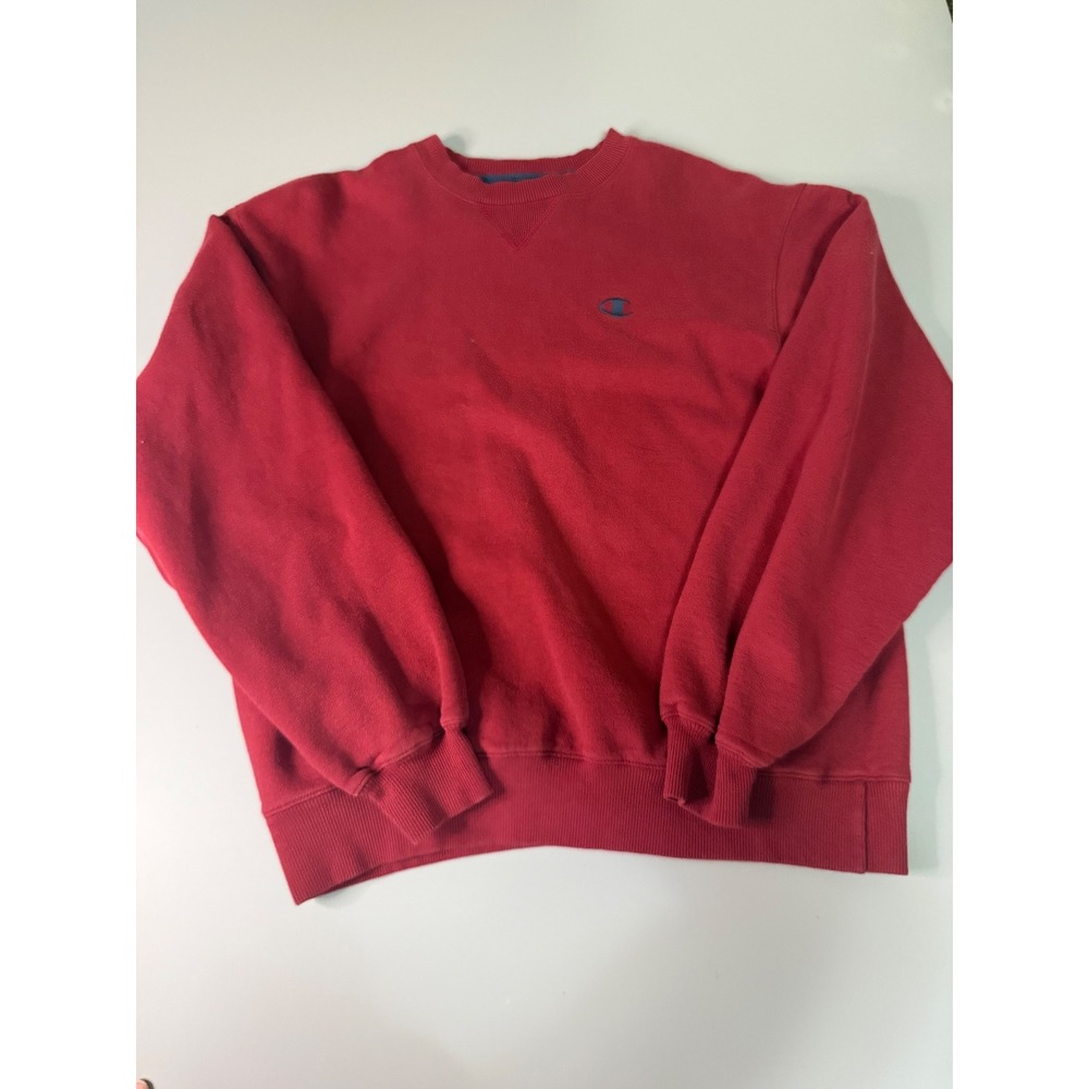 Champion Authentic Mens Red Crewneck Sweatshirt Embroidered Logo Fleece Size M